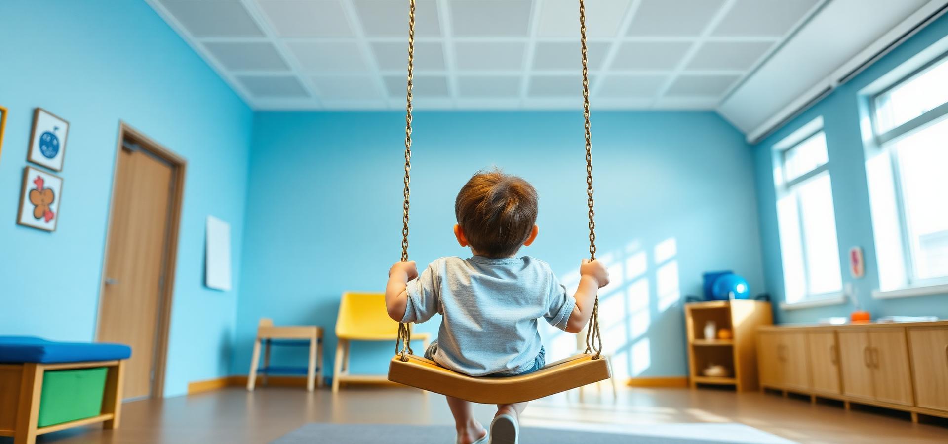 Dziecko podczas zajęć terapeutycznych w sali integracji sensorycznej